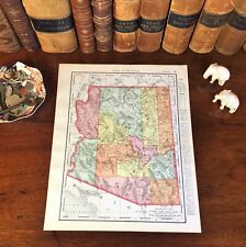 Large Original 1898 Antique Map ARIZONA Phoenix Tucson Mesa Tempe Glendale Yuma picture