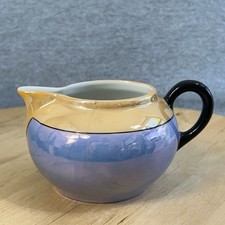 Germany Lusterware Creamer Orange Blue Art Deco Vintage CRACK picture