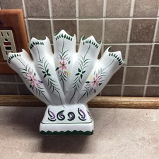 Five Finger Trumpet Fan Vase Hand Painted Floral Design Flower Holder-7.5” Tall picture