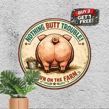 Funny Pig BBQ Slogan Sign Metal Tin Sign Vintage Farmhouse Decor Plaque 8x8 picture