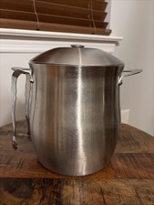 Vintage Stainless Steel Ice Bucket MCM Style With Nice Tongs 10”H X 11”W picture