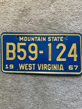 1967 West Virginia License Plate - B59 124 - Nice Debossed picture