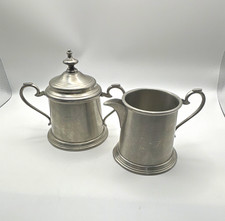 Godinger Baroque Pewter Creamer Sugar Bowl Set Made in England Vintage picture