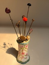 Antique hat pin holder with 12 antique/vintage hatpins picture