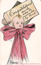 Baby Boy Birth Announcement Card Large Bow Charles Rose 1908 Vtg Postcard I32 picture