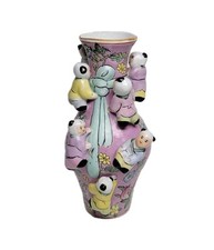 Vintage Chinese Fertility Vase Pink Climbing Children Flowers Butterflies MCM picture