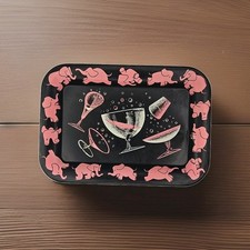 Vtg Hazel Atlas Pink Bubbly Elephants & Cocktails Tin Tip Tray MCM picture