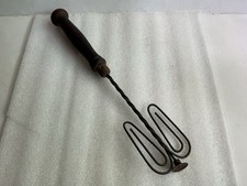 Antique Archimedean Wire Egg Beater Mixer Whisk Push Down Up Swivel Wood Handle picture