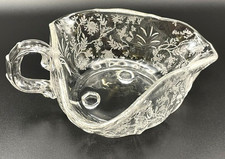 Vintage Fostoria Chintz Etched Glass Single Handle Candy Dish Bowl MINT picture