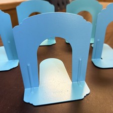 5 Set Vtg Demco Metal Library Bookends | Mid-Century Art Deco Tiered |Lt Blue 5” picture