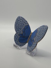 Rare House of Faberge Butterfly Hungarian Porcelain Blue Fishnet Gold w Stand picture