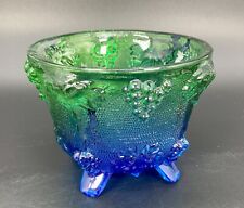 Vtg. Green Blue Indiana Carnival Glass Grape Vine Footed Candy Nut Dish Bowl picture