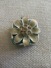 Floral Bejeweled Pill Box Vintage Inspired Enamel Papyrus Brand Teal picture