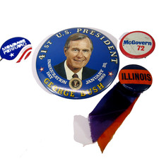 4 Vintage Political Pins Pinback buttons Bush Mondale McGovern Illinois 70s 80s picture