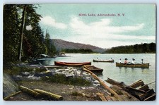 1911 Adirondack Mountains New York Vintage Postcard Sixth Lake Canoe Boat Posted picture