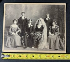 Vintage Black White 8x10 Photo Undated Wedding Party Bride and Groom picture