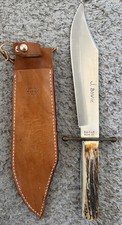 VTG KA-BAR OLEAN NY 8001 ST BONE HANDLE J. BOWIE KNIFE & LEATHER SHEATH 14” picture