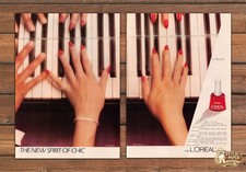 L'Oreal Nail Accents New Spirit Of Chic Piano Hands Print Ad 1981 1980s (2 pgs) picture