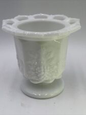 Vintage Westmoreland Milk Glass Compote Grape and Vines Open Lace Jar  5” Tall picture