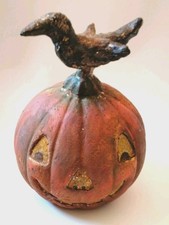 OOAK FOLK ART KRISNICK PANETTA PRIMITIVE HALLOWEEN FALL CHALKWARE CROW PUMPKIN picture
