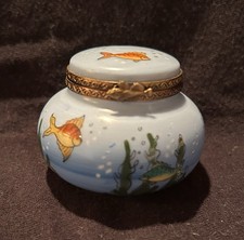 Limoges France Hand Painted Fish Hinged Porcelain Trinket Box Puy De Dome picture