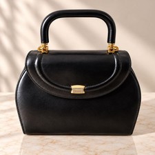 Bally Vintage Leather Handbag Black Gold Hardware Made in Italy picture