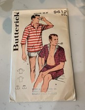 Vtg Men’s Cabana Butterick Sewing Pattern 9612 Short Shirt 1960s picture
