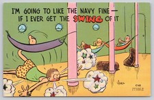 Vintage Humorous Navy Cartoon Postcard - Sailor Falling from Hammock picture