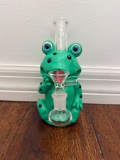 6.75” Premium Glass Water Pipe Green Spotted Frog 14mm picture