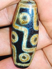 Pre-1400 Indo/Tibetan Old Agate 9 Eye Motif Dzi Bead 50*18*13mm 17.1 Grams picture