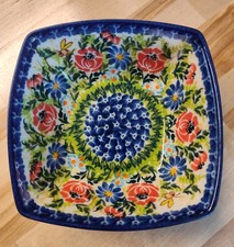 Boleslawiec Polish Pottery Kalich Unikat Square Serving Bowl Floral Signed 5