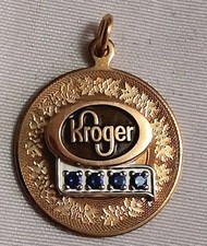 VTG Employee Service Award Pendant Charm KROGER Grocery 1/20 12k GF Sapphires picture