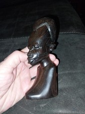 Vintage African Hand Carved Ebony Wood Bust Sculpture Two-Tone Grain 5.5