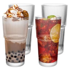 Drinking Glasses，19oz Ribbed Glassware, 4 Pack Old Fashioned Glasses,Thic picture