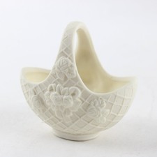 Unglazed Ceramic Bisque Basket Woven Lattice Rose Motif picture