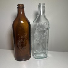 Early - Mid 1900’s Vintage Scott’s Emulsion Cod Liver Oil Bottles Set of 2 Nice picture