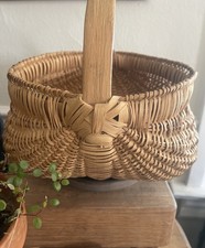 Vtg Handwoven Primitive Split Oak Buttock Rib Egg Basket 1974 Tenn Appalachia picture