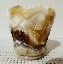 Vintage Imperial Glass Daisy & Button Caramel Slag Toothpick Holder picture