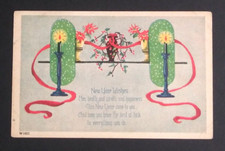New Year Wishes Candles Poinsettias Vases Antique UNP Postcard c1910s W1021 picture