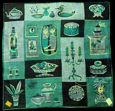 MWT Circa 40s/50s Kimball Hanky Jeanne Miller Teal Green Kitchen Collage picture
