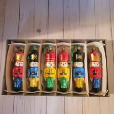 BLOWN GLASS CHRISTMAS SOLDIER ORNAMENTS (6) COMPLETE W/BOX NOS GERMANY picture