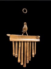 Philippine Natural Bamboo and Coconut Shell Wind Chime with Bird Sculpture picture
