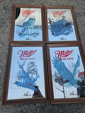 Lot Of 4 Miller High Life Wildlife Series Mirror Set Deer Wolf Bear Bald Eagle picture