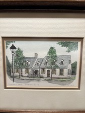 A. Dedlila Lithograph Chowning's Tavern- Williamsburg VA 1977 Framed Signed  VTG picture