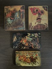 Vintage Lot of 4 Russian Lacquer Wall Art Plaque Panels picture