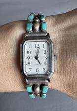 Old Pawn Zuni Sterling Silver Turquoise Watch Bracelet picture