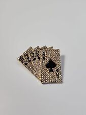 Royal Flush in Spades Brooch Lapel Pin Poker Hand Sparkly Faux Gems picture