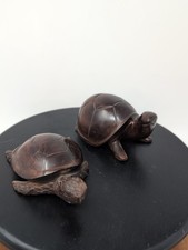 Vintage Carved Ironwood Sea Turtle Pair Mid Century Decor Pieces Hand Crafted picture