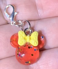 Red Glittery Minnie Mouse Yellow Bowknot Zipper Pull & Keychain Add On Clip picture