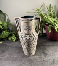 Vintage 1930s Red Wing Art Pottery Grecian Vase #159 Cream Dark Green Handled picture